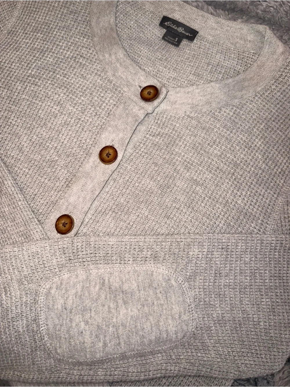Eddie Bauer Heather Light Gray Button-Up Knit Cardigan